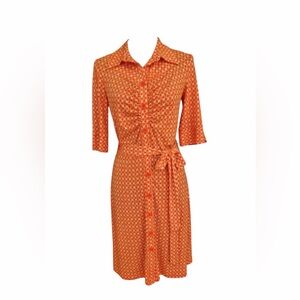Laundry Shelli Segal‎ Women 6 Orange Geometric Shirt Dress V-Neck Button Down
